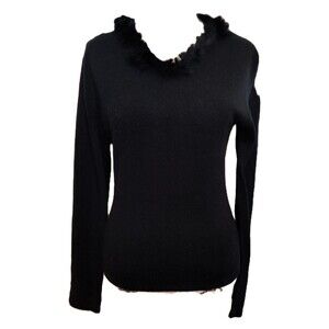 Y2K Vintage MKM Designs Black Sweater Crafted with real rabbit fur Collar Size S